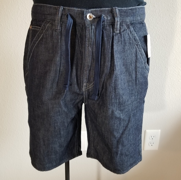 Gap Blue Denim Minimalist Pleated Drawstring Jean Jhort Shorts NWT Size Small - Picture 2 of 15